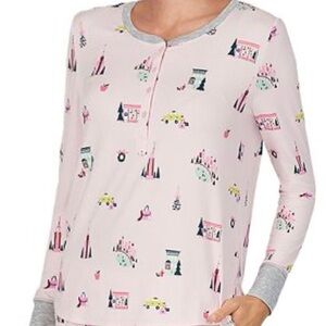 KATE SPADE New York Printed Holiday Shopping Long Sleeve Henley Pajama Top